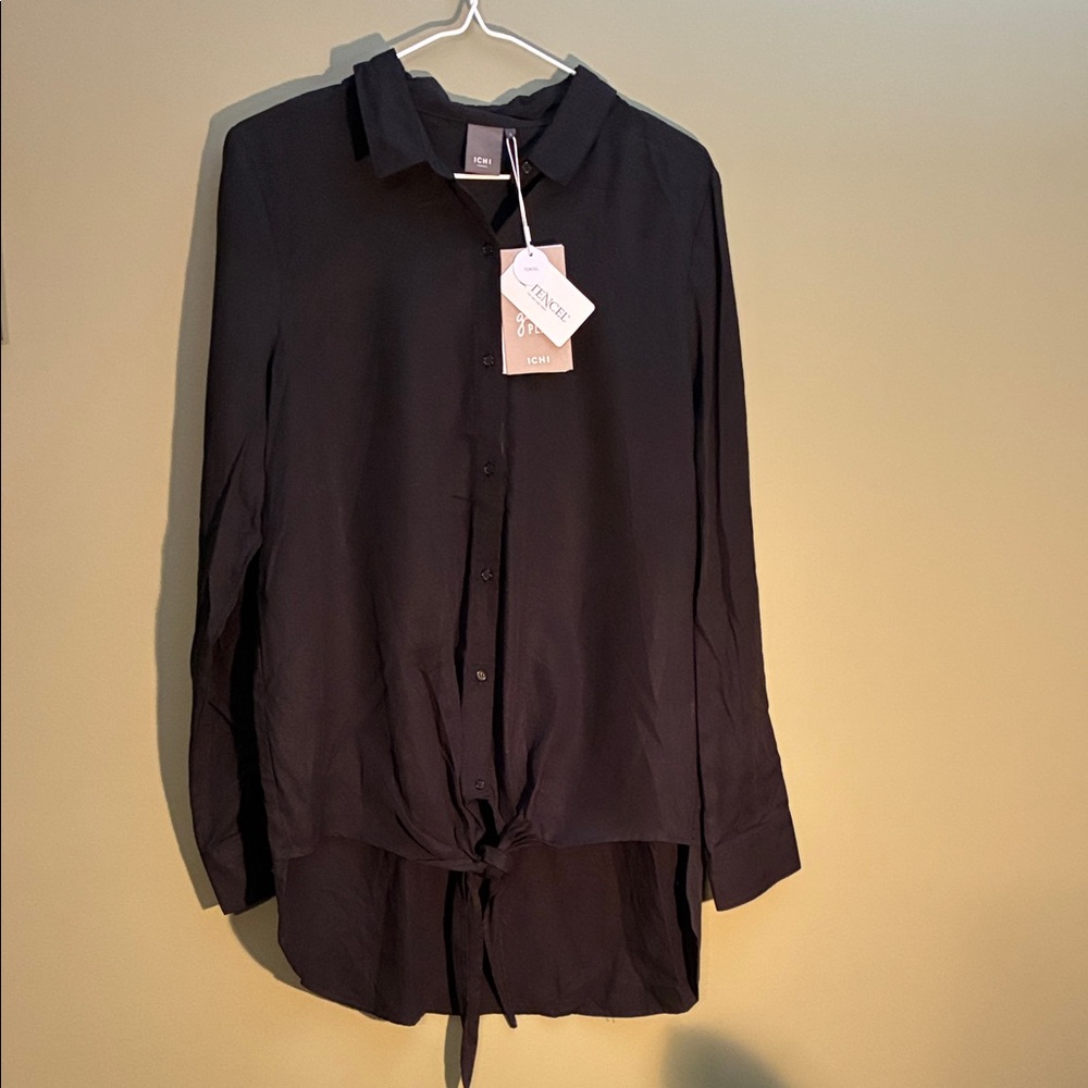 ICHI Elegant Dark Slate Women's Button-Down Shirt